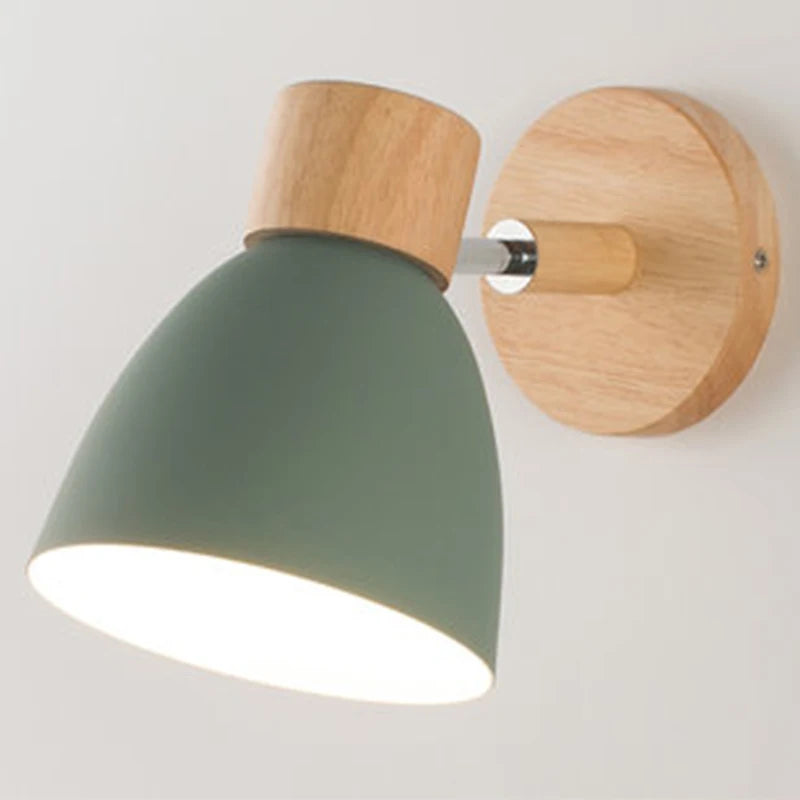 Wooden Nordic Wall Lamp With Switch Modern Wall Sconce For Bedroom Living Room Home Lighting Macaroon 6 Color Steering Head E27