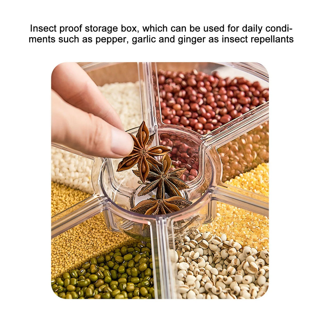 6 Grids Grain Dispenser Rotation Grain Storage Tank Insect Proof Grain Sealed Container For Home Kitchen