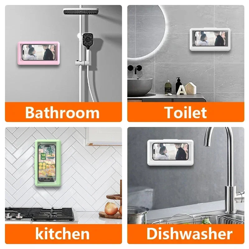 Waterproof Bathroom Wall-mounted Mobile Phone Box Protective Cover Touch Screen Mobile Phone Holder Kitchen Sealed Storage
