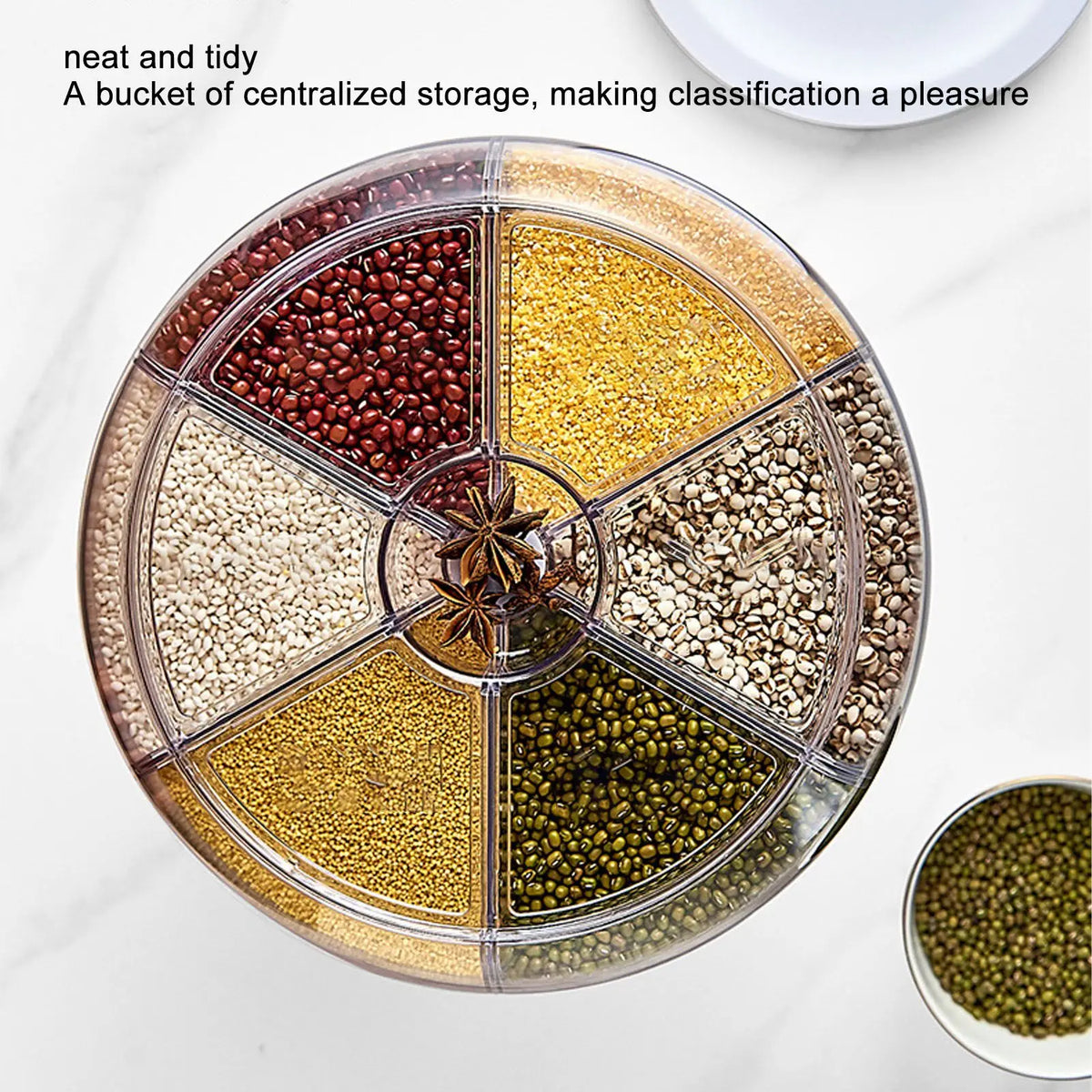 6 Grids Grain Dispenser Rotation Grain Storage Tank Insect Proof Grain Sealed Container For Home Kitchen