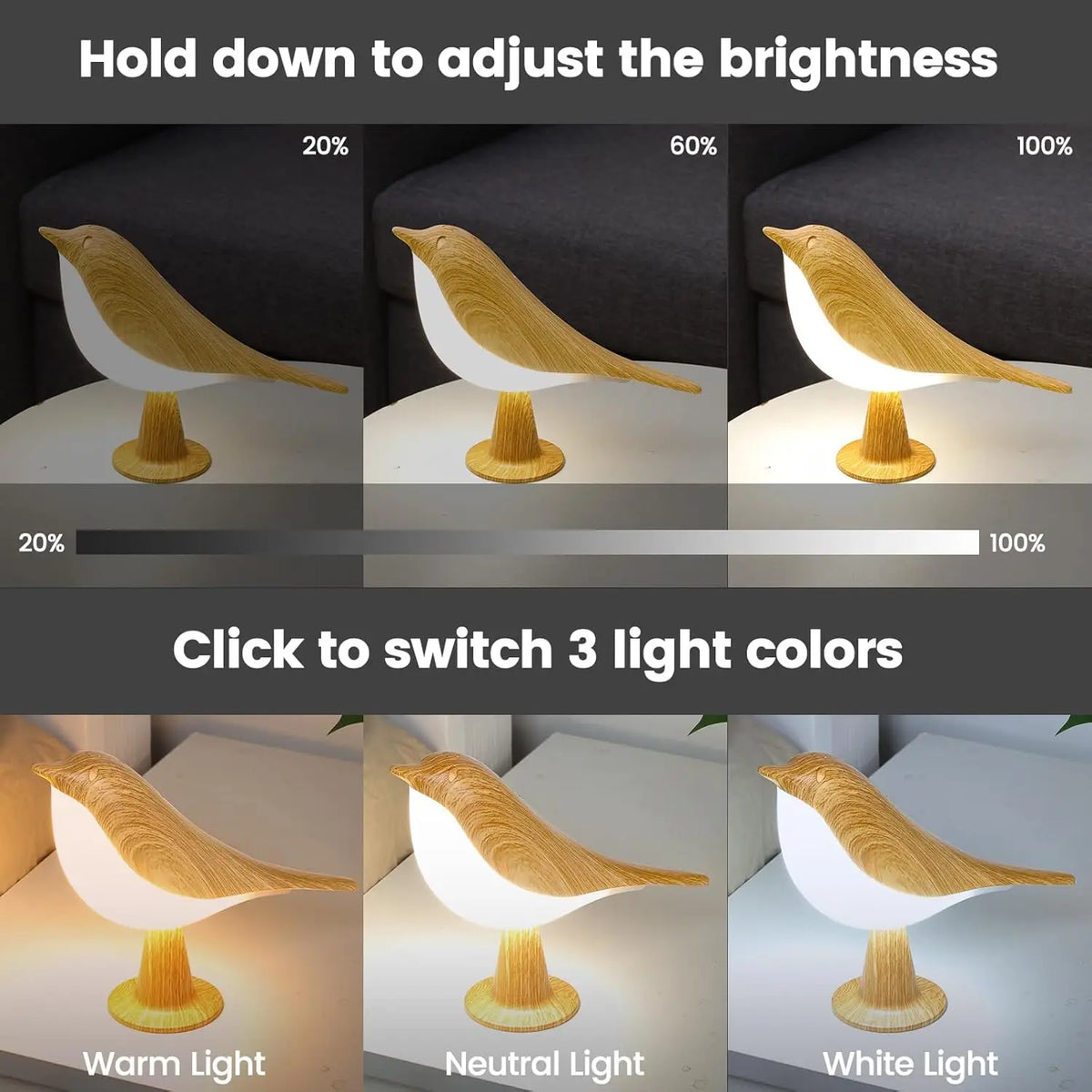 Wooden Bird Table Lamp