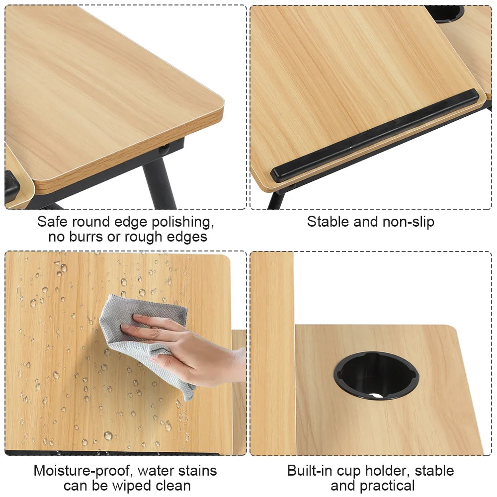 Folding Desk Laptop Table for Bed and Sofa Laptop Desk 5-Level Height Adjustment+Cup Holder Multifunction Table for Home Office