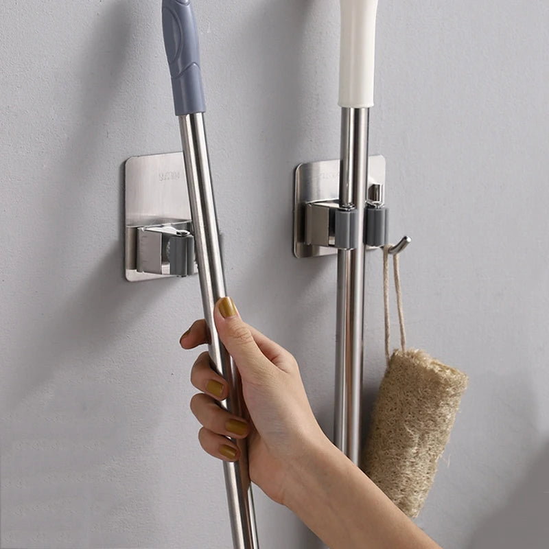 Multi-Purpose Hooks Adhesive Wall Hanging Mop Rack Broom Hanger Hook Kitchen Bathroom Organization Home Organizer Accessories ﻿