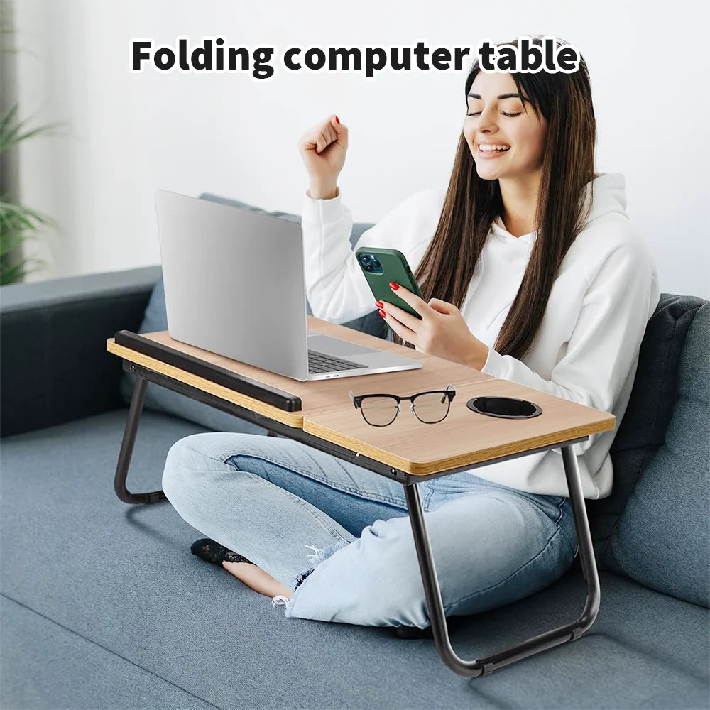 Folding Desk Laptop Table for Bed and Sofa Laptop Desk 5-Level Height Adjustment+Cup Holder Multifunction Table for Home Office