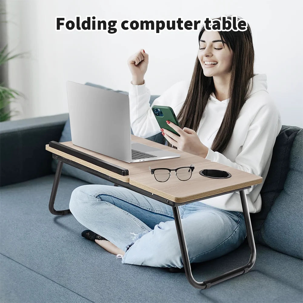 Folding Desk Laptop Table for Bed and Sofa Laptop Desk 5-Level Height Adjustment+Cup Holder Multifunction Table for Home Office