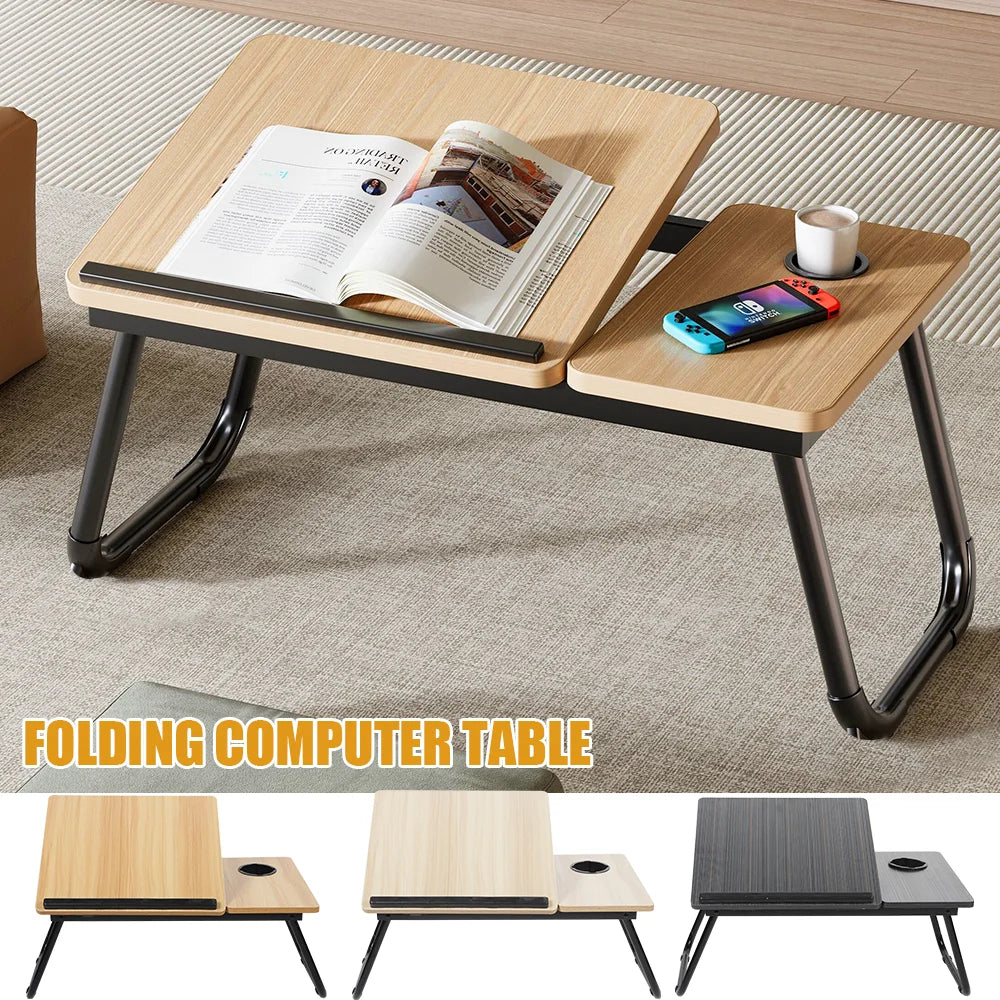 Folding Desk Laptop Table for Bed and Sofa Laptop Desk 5-Level Height Adjustment+Cup Holder Multifunction Table for Home Office