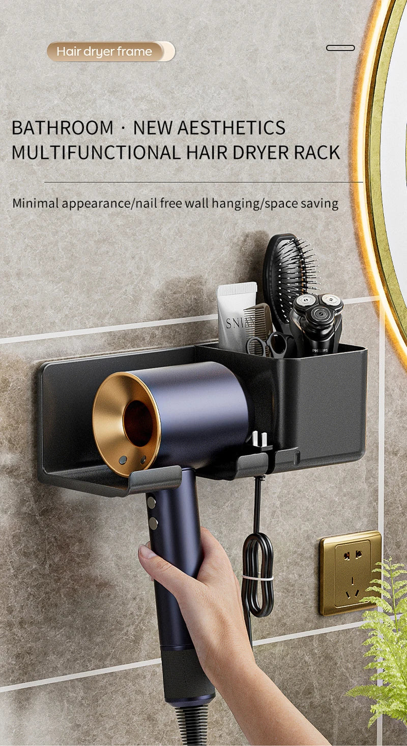 Hair Dryer Holder Wall Mounted Hair Straightener Dryer Hair Stand Bathroom Organizer Shelves Washroom Organization Shelves