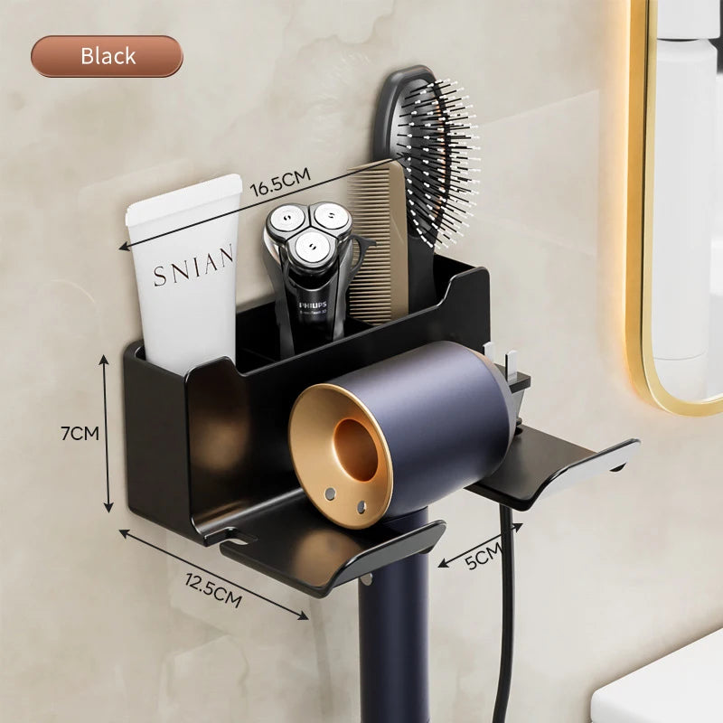 Hair Dryer Holder Wall Mounted Hair Straightener Dryer Hair Stand Bathroom Organizer Shelves Washroom Organization Shelves
