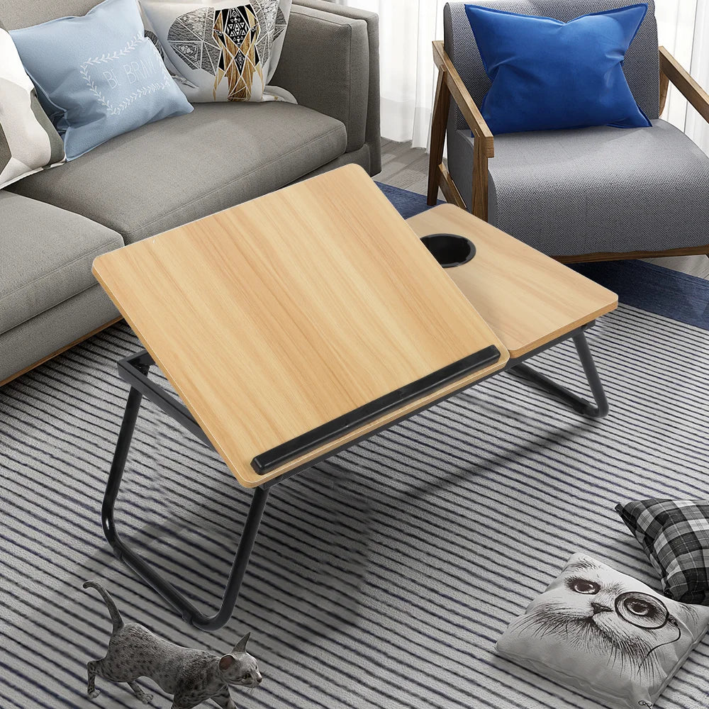 Folding Desk Laptop Table for Bed and Sofa Laptop Desk 5-Level Height Adjustment+Cup Holder Multifunction Table for Home Office