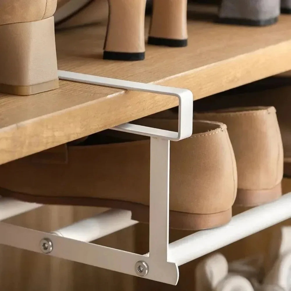 Shoe Rack | Space-Saving Layered Organizer For Home Shoe Cabinets | Under-Shelf Shoe Holder With Hanging Basket