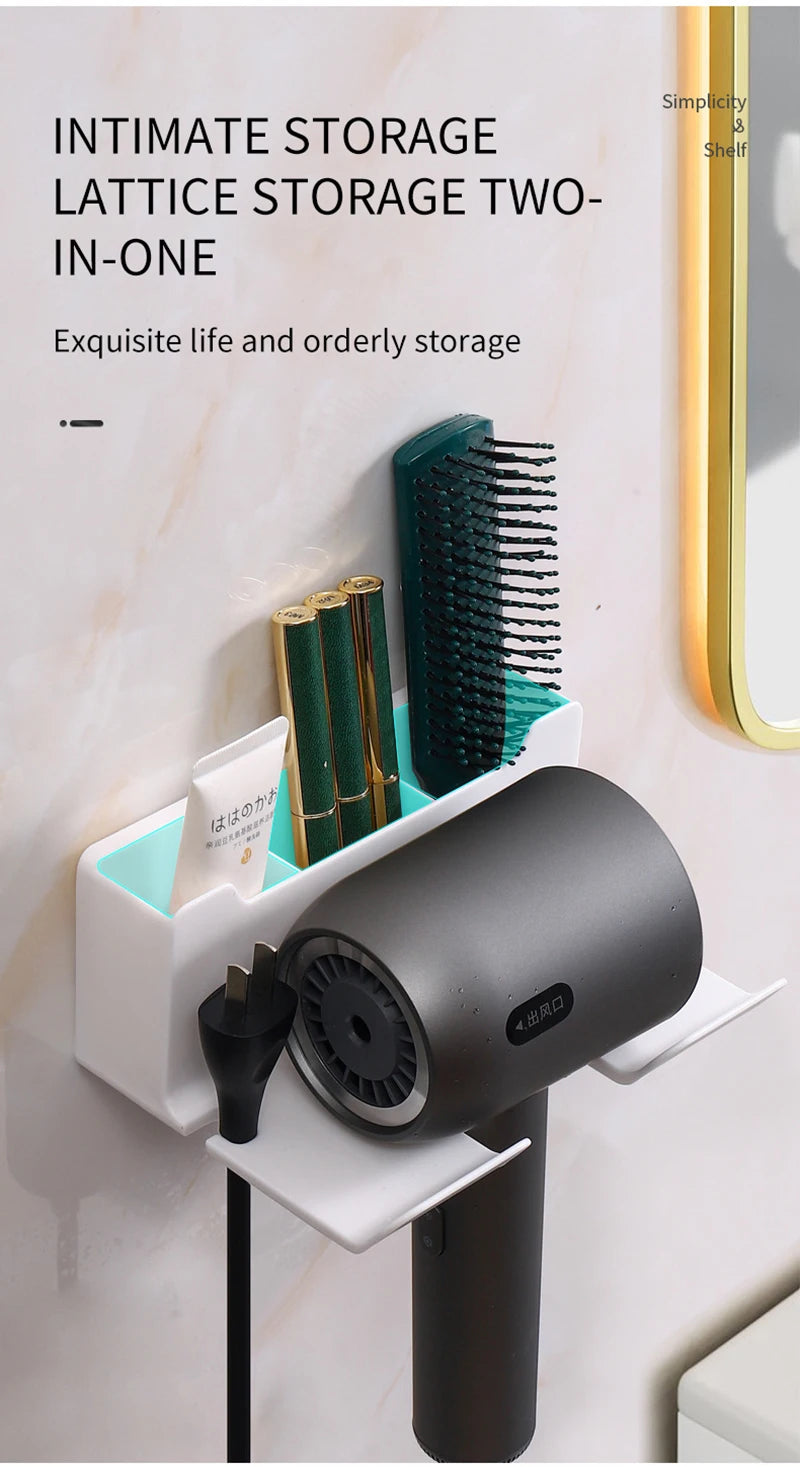 Hair Dryer Holder Wall Mounted Hair Straightener Dryer Hair Stand Bathroom Organizer Shelves Washroom Organization Shelves