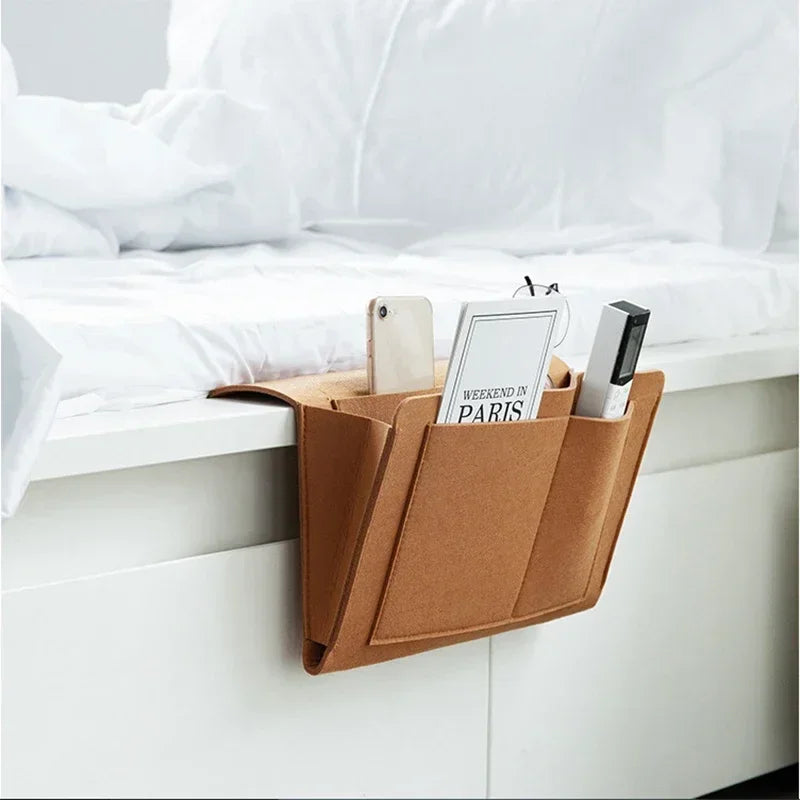 Felt Bedside Storage Bag Pouch Bed Desk Bag Sofa TV Remote Control Hanging Caddy Couch Storage Organizer Bed Holder Pockets