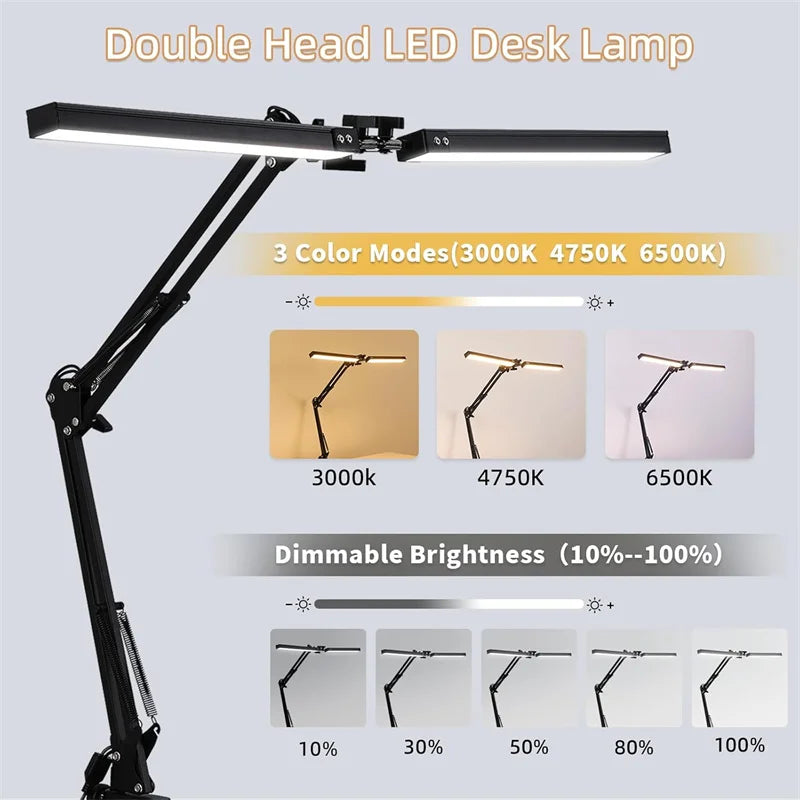 LED Desk Lamp for Home,Reading,Adjustable Eye-Caring Desk Light with Clamp, 3 Color Modes,10 Brightness Table Lamps