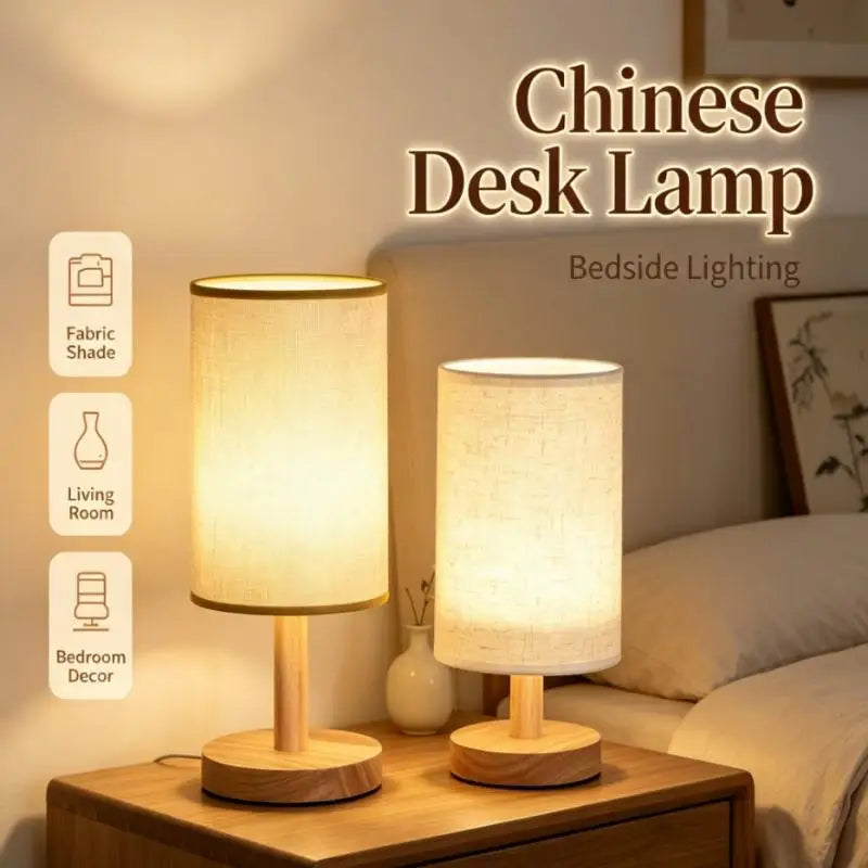 Desk Lamp USB Powered Fabric Lampshade Table Light Night Lamp for Bedroom Bedside Living Room Office Home Decorative Lighting