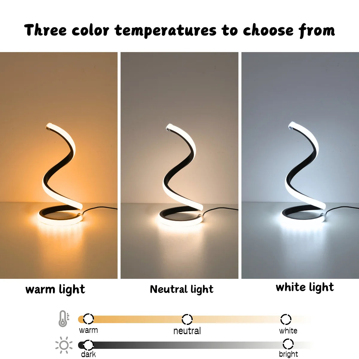 LED Spiral Desk Lamp Modern Three Color Dimming USB Power Button Switch Bedroom Bedside Study Home Decoration Desk Lamp