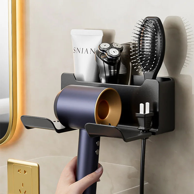 Hair Dryer Holder Wall Mounted Hair Straightener Dryer Hair Stand Bathroom Organizer Shelves Washroom Organization Shelves