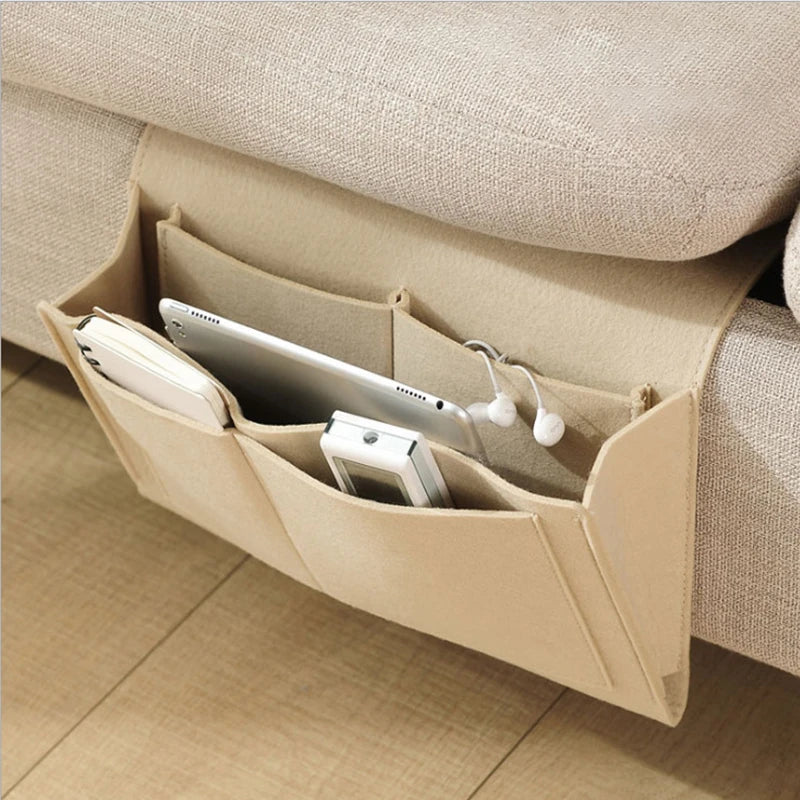 Felt Bedside Storage Bag Pouch Bed Desk Bag Sofa TV Remote Control Hanging Caddy Couch Storage Organizer Bed Holder Pockets