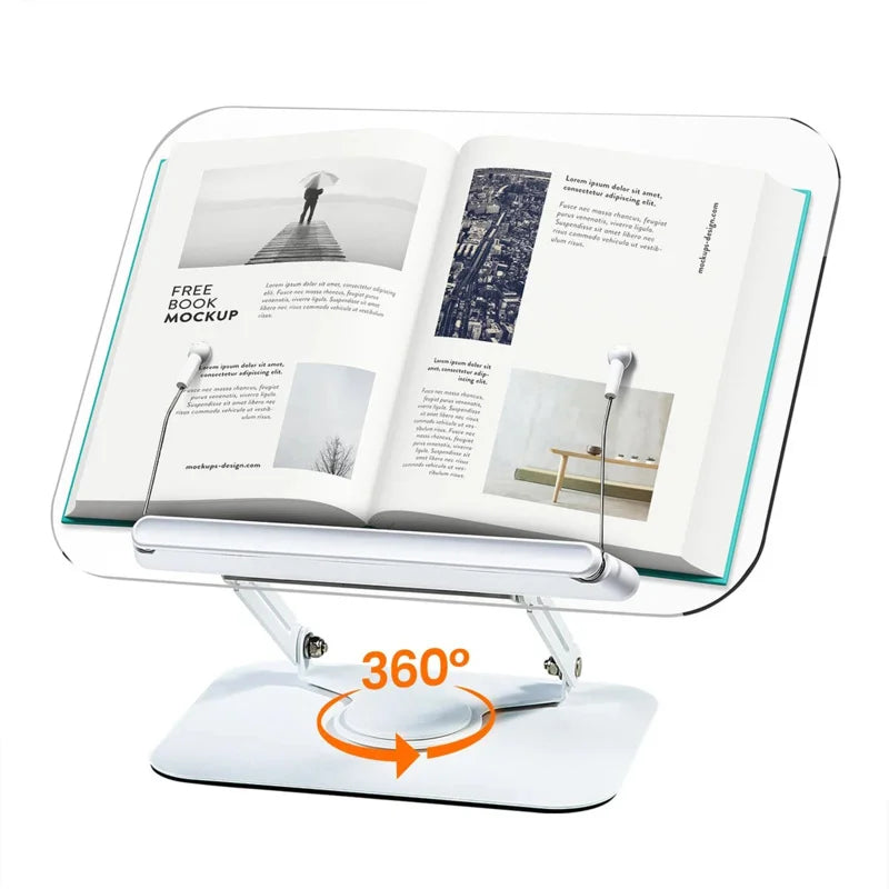 Adjustable Reading Stand360360-Degree Rotating Book Stand Foldable Desktop Bookshelf Elastic Clip Page Neck Protection Book Stan