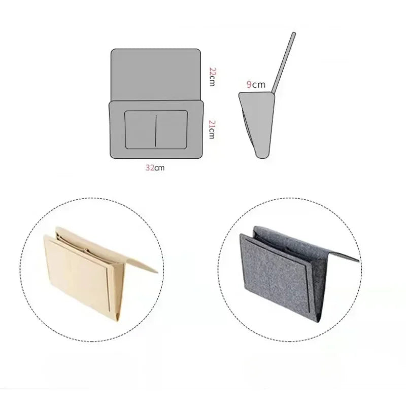 Felt Bedside Storage Bag Pouch Bed Desk Bag Sofa TV Remote Control Hanging Caddy Couch Storage Organizer Bed Holder Pockets