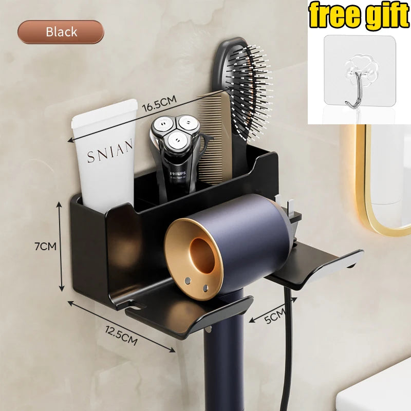 Hair Dryer Holder Wall Mounted Hair Straightener Dryer Hair Stand Bathroom Organizer Shelves Washroom Organization Shelves