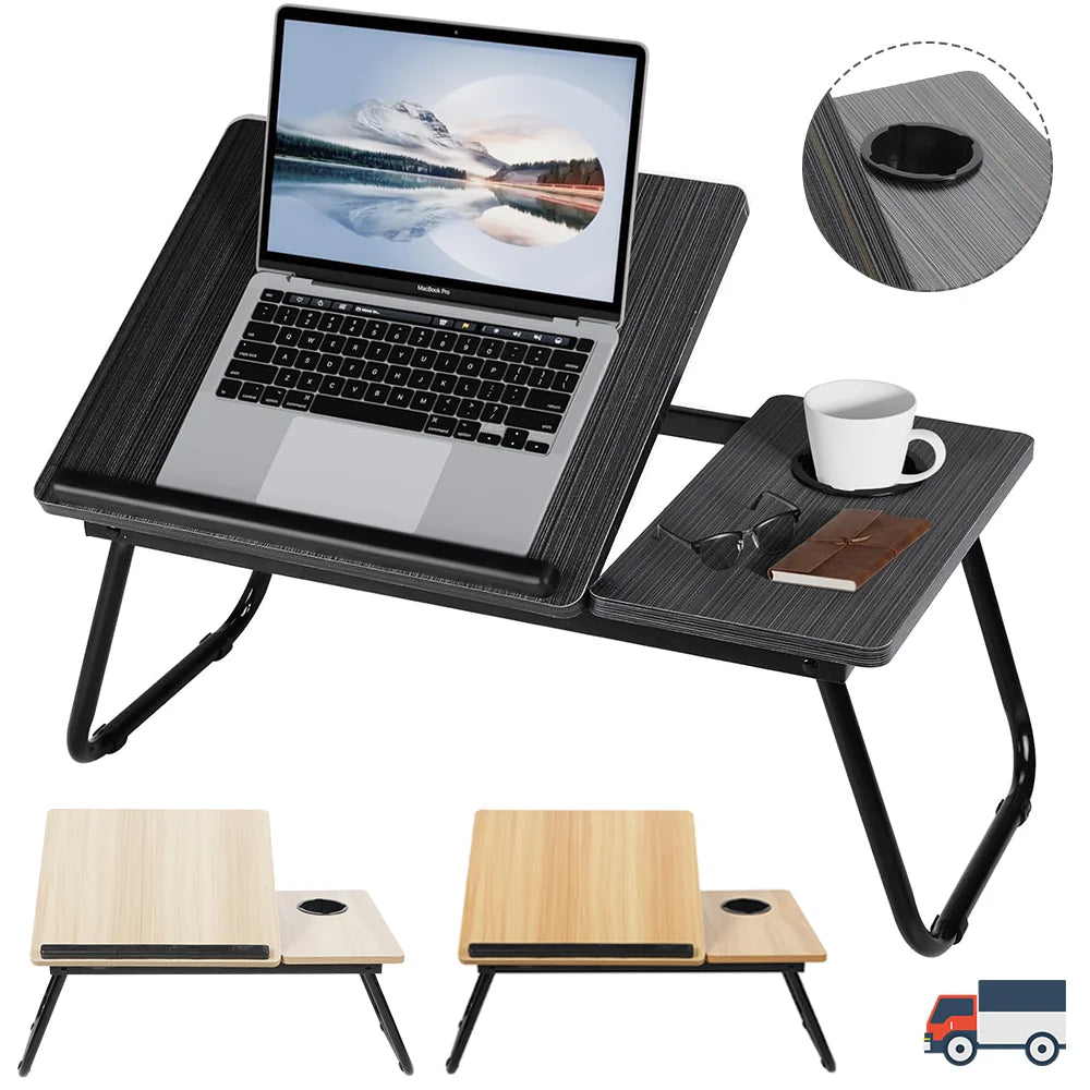 Folding Desk Laptop Table for Bed and Sofa Laptop Desk 5-Level Height Adjustment+Cup Holder Multifunction Table for Home Office