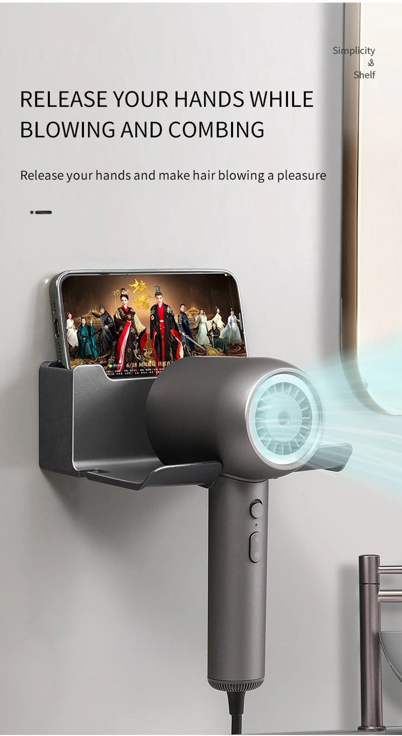 Hair Dryer Holder Wall Mounted Hair Straightener Dryer Hair Stand Bathroom Organizer Shelves Washroom Organization Shelves
