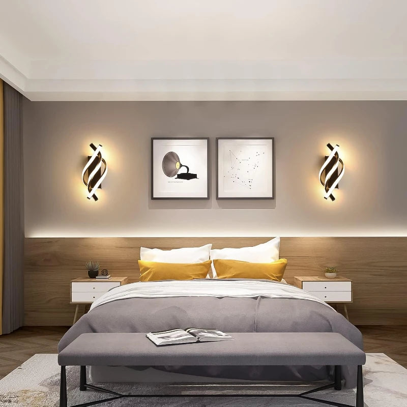 Curved Spiral Design LED Wall Lamp for Bedroom Bedside Corridor Living Room Staircase Corridor Lighting Fixture Home Decor Light
