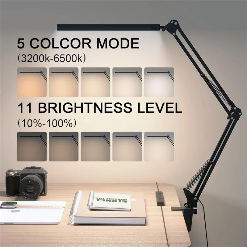 LED Desk Lamp for Home,Reading,Adjustable Eye-Caring Desk Light with Clamp, 3 Color Modes,10 Brightness Table Lamps
