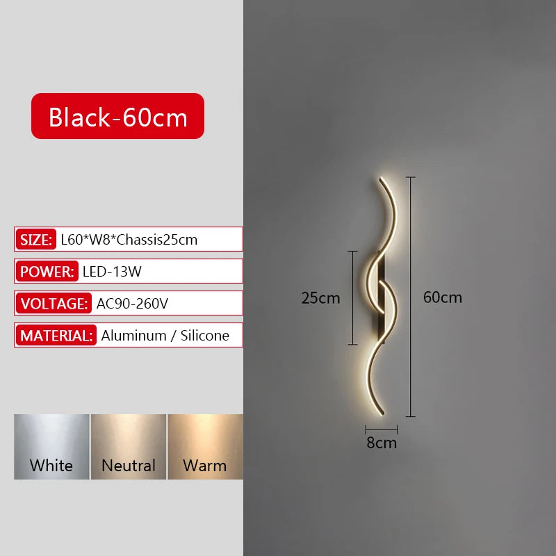 Long Strip LED Wall Lamp Modern Remote Control Dimming Living Roomdecor Wall Lamp Background Bedroom Bedside Home LED Lighting