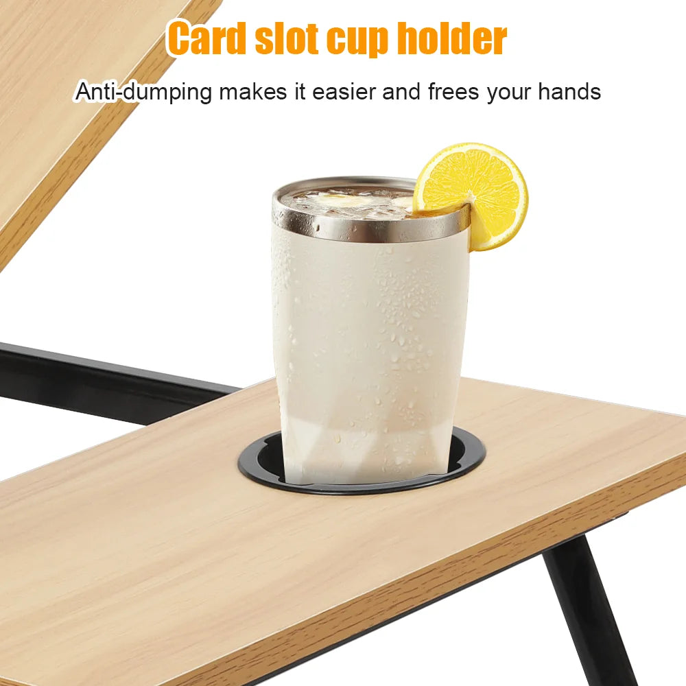Folding Desk Laptop Table for Bed and Sofa Laptop Desk 5-Level Height Adjustment+Cup Holder Multifunction Table for Home Office