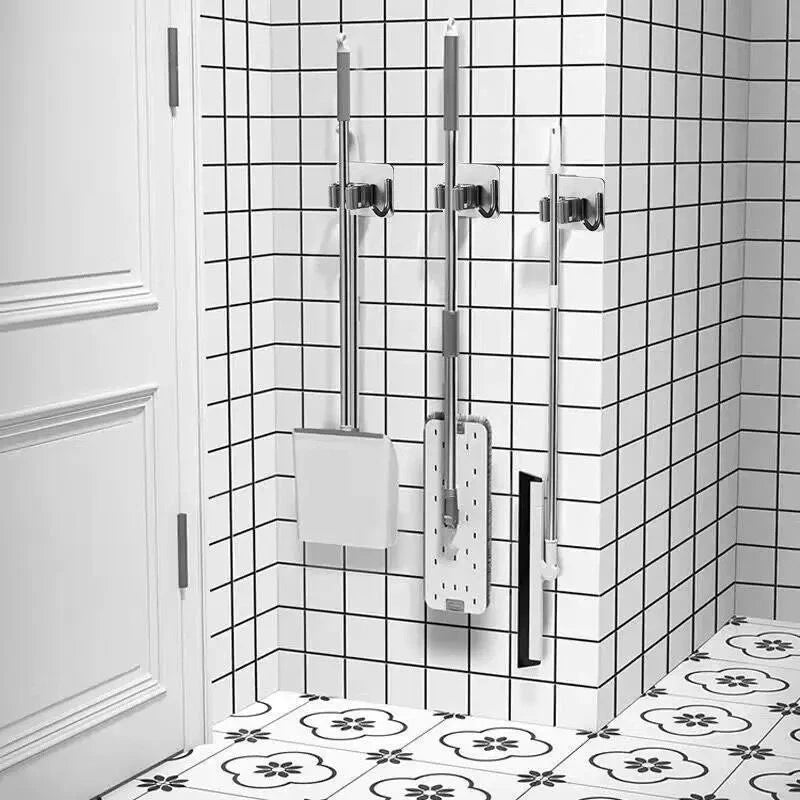 Multi-Purpose Hooks Adhesive Wall Hanging Mop Rack Broom Hanger Hook Kitchen Bathroom Organization Home Organizer Accessories ﻿