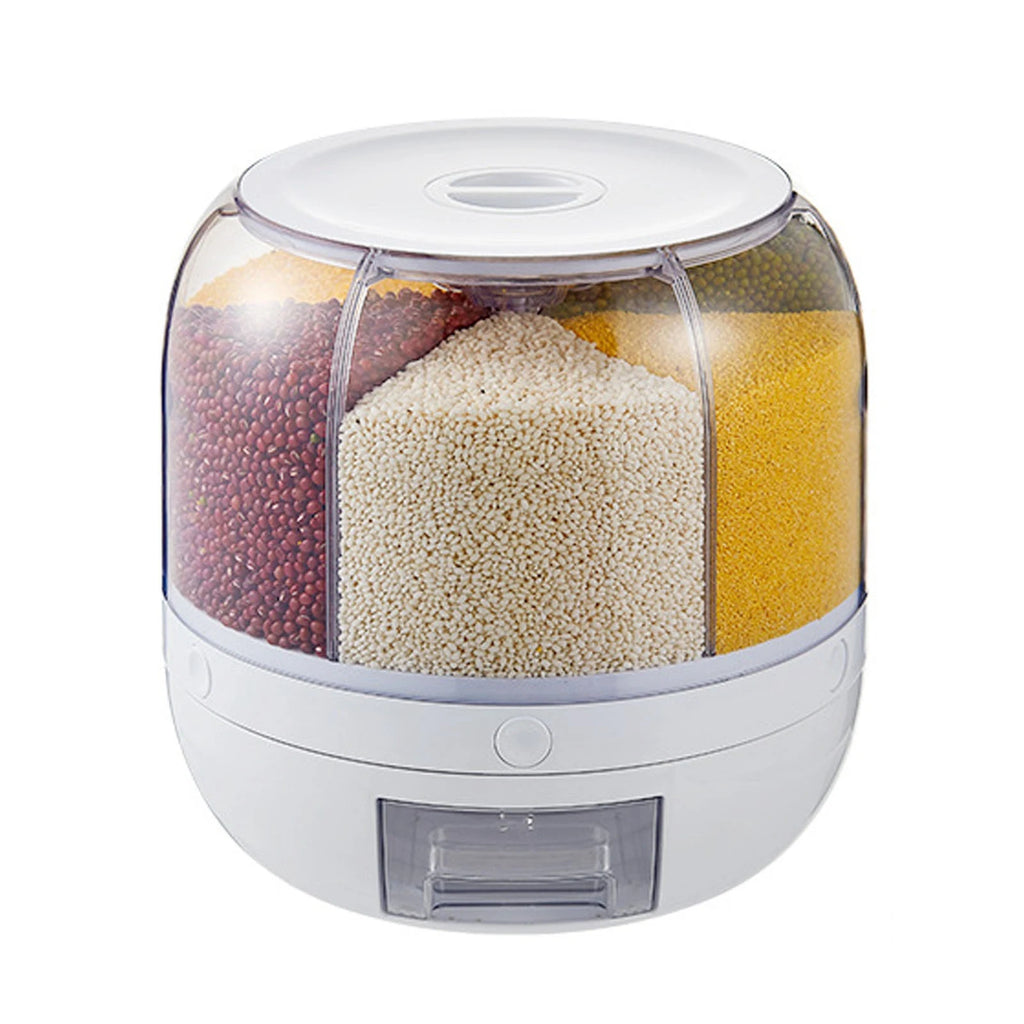 6 Grids Grain Dispenser Rotation Grain Storage Tank Insect Proof Grain Sealed Container For Home Kitchen
