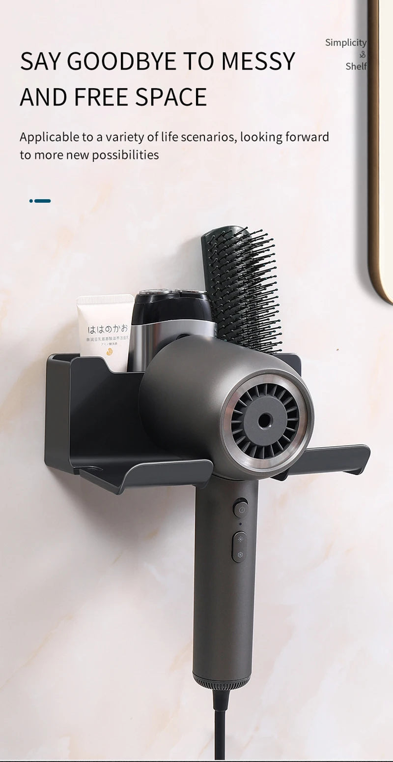 Hair Dryer Holder Wall Mounted Hair Straightener Dryer Hair Stand Bathroom Organizer Shelves Washroom Organization Shelves