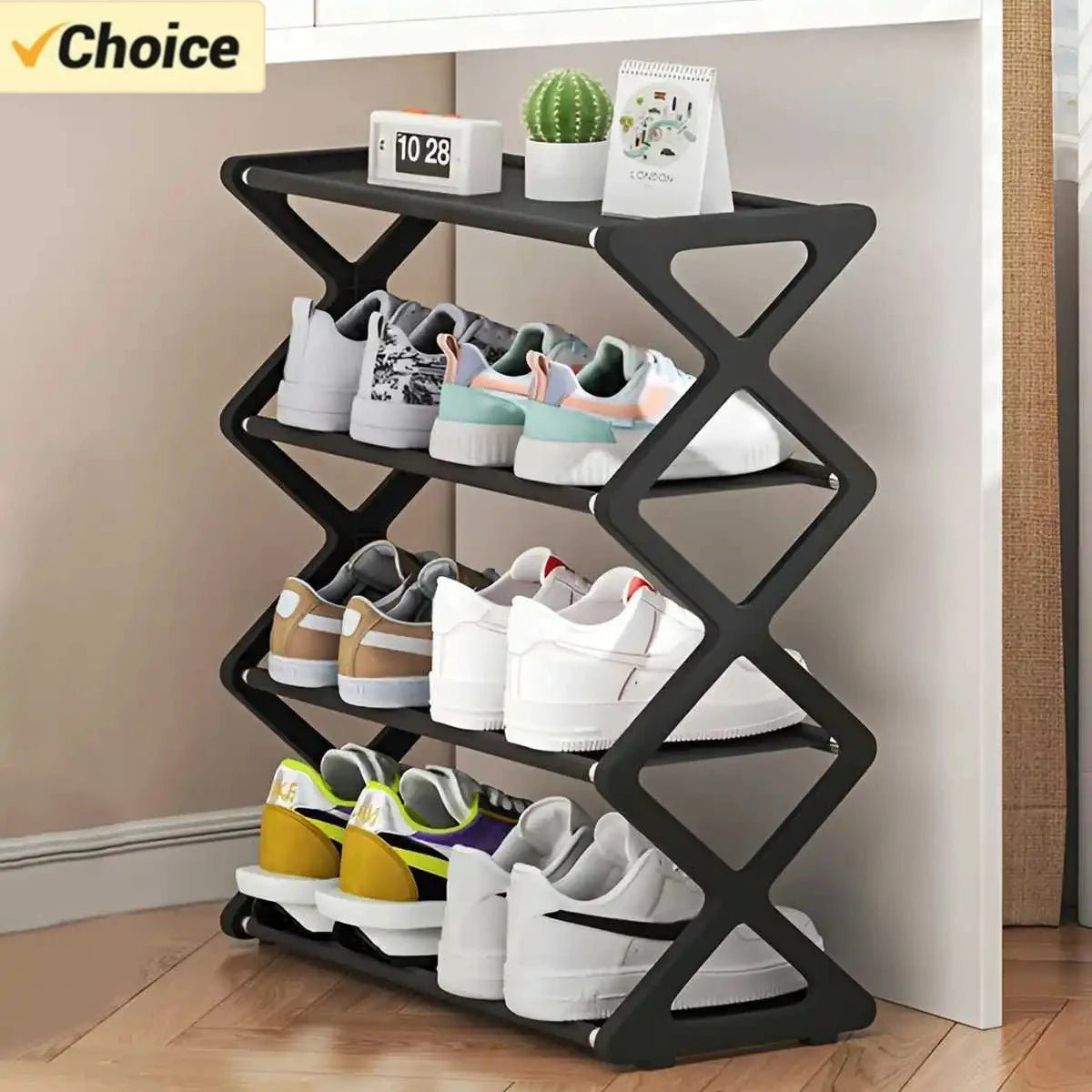Hot 4-Tier X-Type Shoe Storage Rack, Dorm Rooms Multifunctional X-shaped Dust-proof Storage Rack for Entryways Hallways Bedrooms