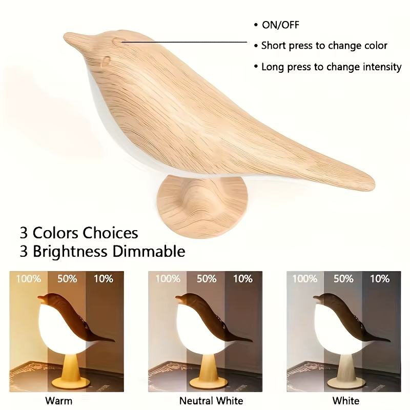 Wooden Bird Table Lamp